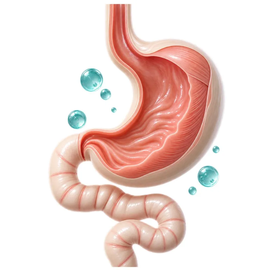 Ilustración del estómago y el comienzo del intestino